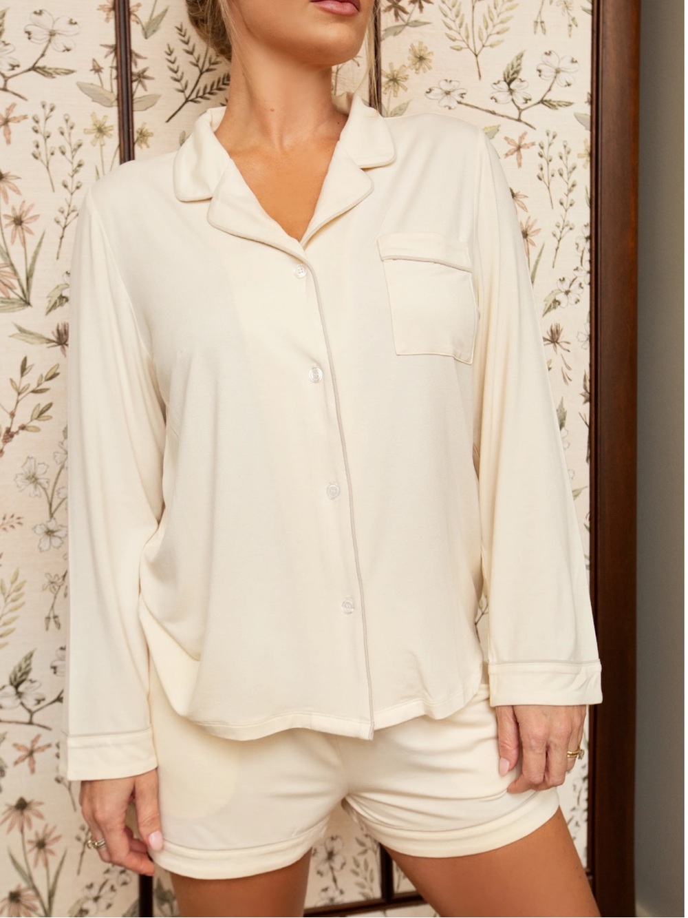 LeCroy Champagne Nights Long Sleeve Short Sleep Set | Cream | Medium